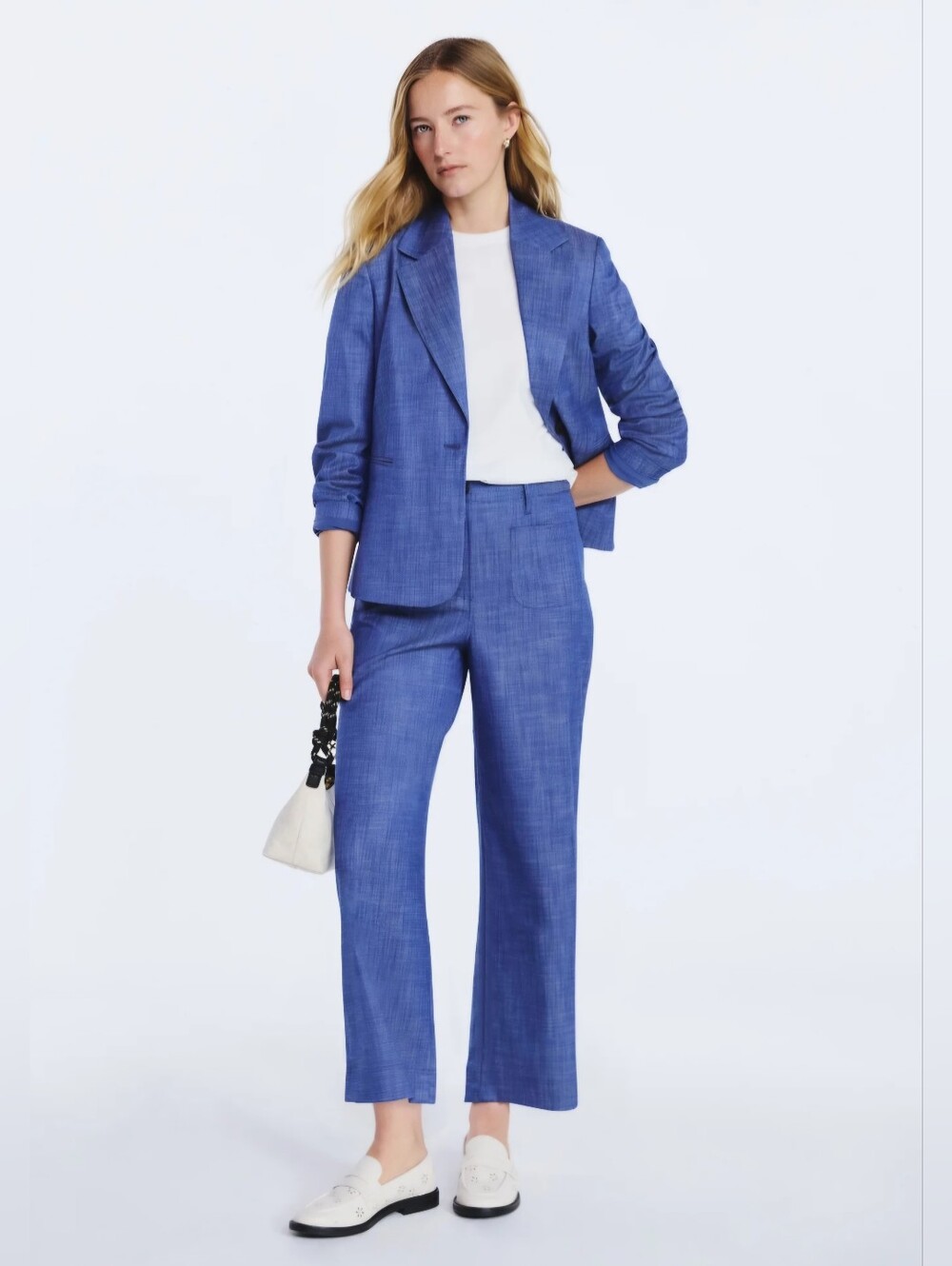 NWT Free Assembly Indigo Crosshatch Blazer Women’s Single-Breasted Jacket - Picture 4 of 8